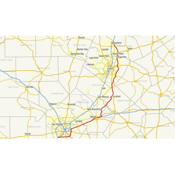 Wall Art Impressions 40x24in Photographic Quality Poster Road Map - TExas State Photographicway 130