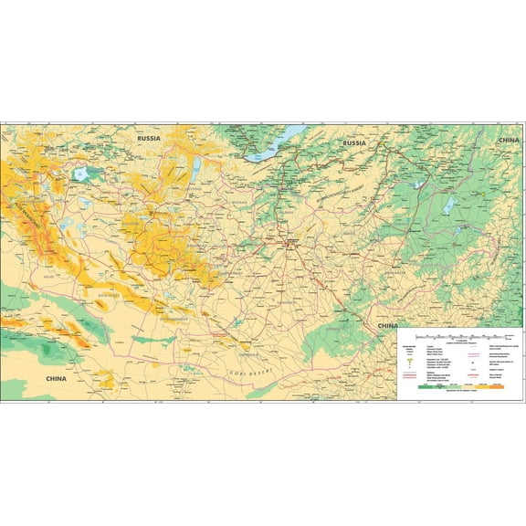 Wall Art Impressions 44"x24" Heavyweight Coated Plain Paper Paper :: Road Map - Maps of Mongolia Mongols.eu