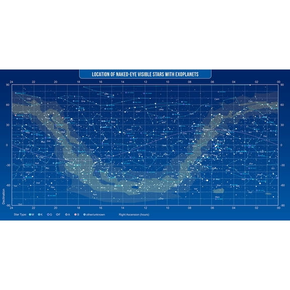 Wall Art Impressions 46x24in Constellations of Exoplanets Map. Celestial Astronomy Star Map Nautical Astrology 【Photo Paper】