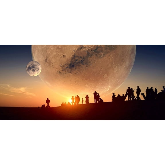 Wall Art Impressions 52x24in in Photographic Print Poster Planet Moon Human Sky Night Fantasy Sun Universe