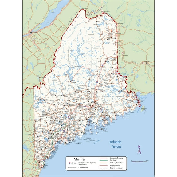 Wall Art Impressions Large Detailed Map of Maine with Cities and Towns Photo Paper, 24x32