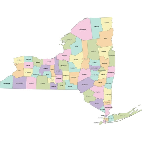 Wall Art Impressions Map of New York Counties 24" x 32" Art Prints