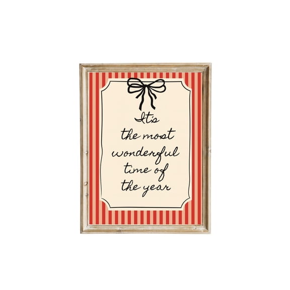 Wall Art | It’S The Most Wonderful Time Of The Year Sign |Red Stripe Decor | Festive Farmhouse, Unframed Canvas Size 8x12