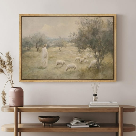 Wall Art Jesus With Sheep Pastoral Good Shepherd Christian Prints Vintage Biblical Landscape Church Wall Decor Wall Art, Modern Wall Decor, 24x36 UNFRAMED