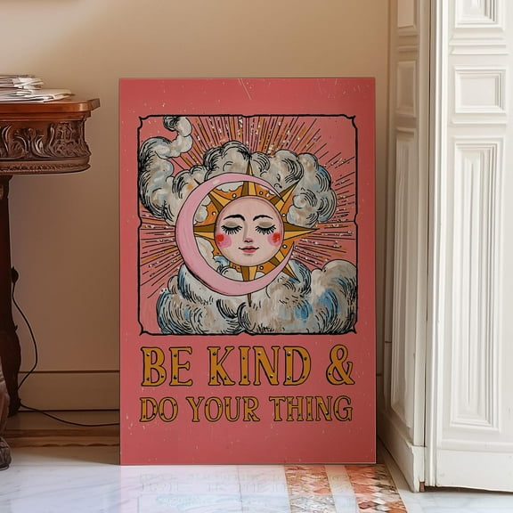 Wall Art, Be Kind Quote Print, Retro Sun Moon Poster, Pink Motivational, Whimsical Celestial Decor, Inspirational Wall Art Wall Art, Modern Wall Decor For Living Room, 8x12 UNFRAMED