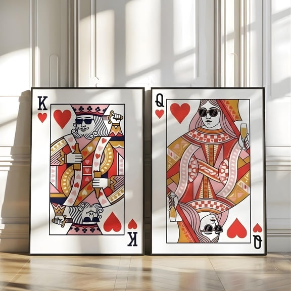Wall Art King and of Hearts Bedroom Playing Card Couples Wedding Room Decor Set 2 Stretched Canvas