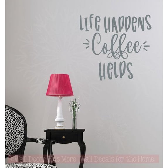 Wall Art Kitchen Decor Life Happens Coffee Helps Decal Stickers Quotes 23x21-Inch Storm Gray