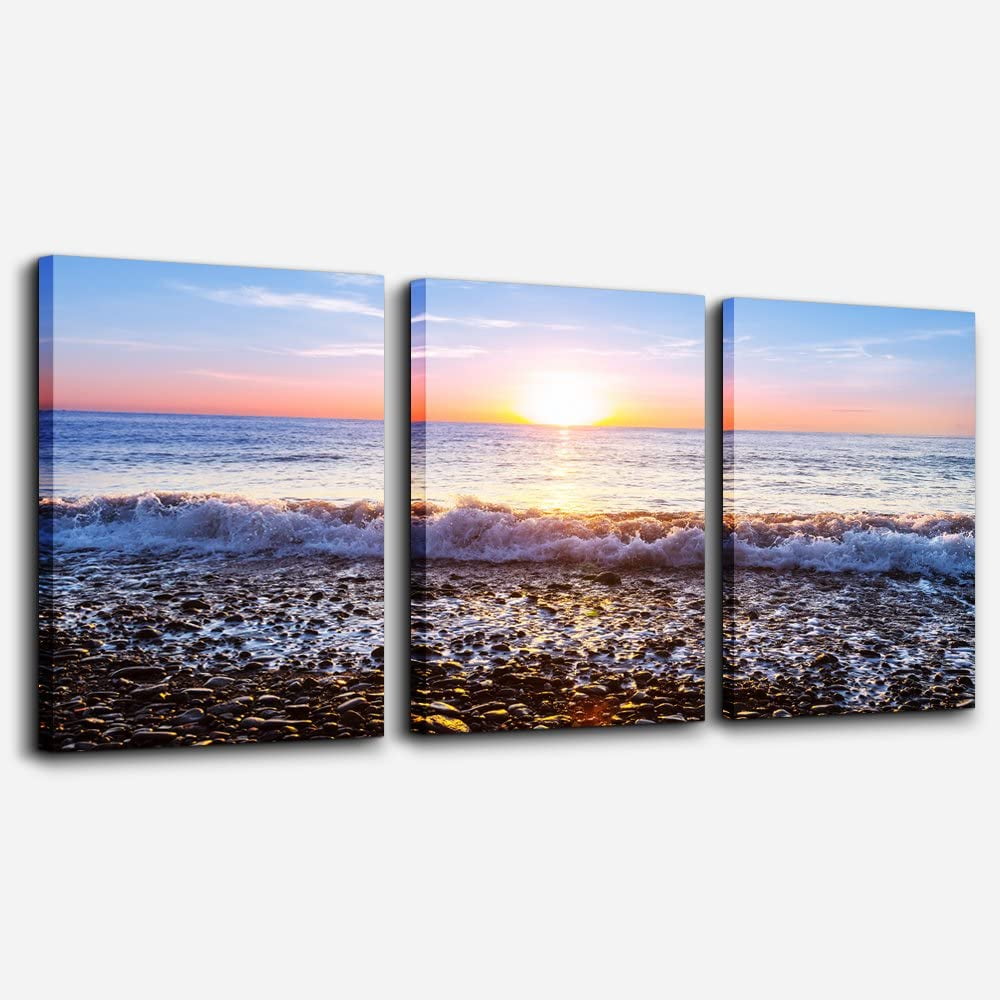 Blue Ocean Sea Sunset Canvas Print Set for Kids, 12" x 16"