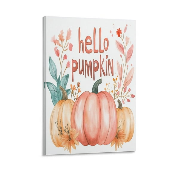 Wall Art for Living Room Fall Pumpkins Hello Pumpkin Vintage Retro Canvas Prints Wall Art Modern Pictures Artwork Beige Orange Pumpkins Leaves Floral Canvas Print 8x12inch Framed Artwork