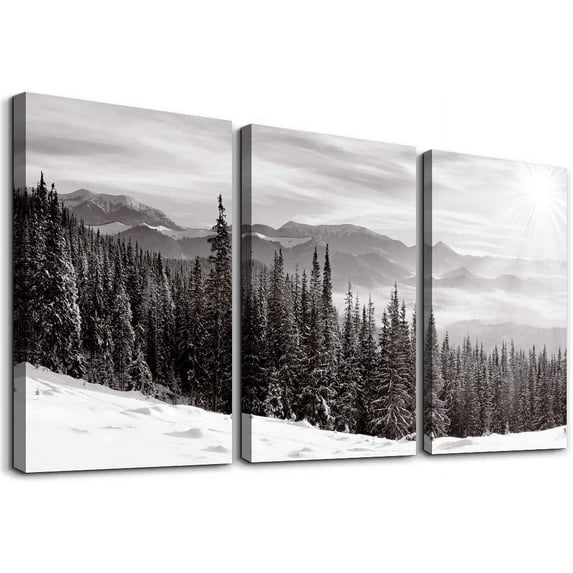 Wall Art For Living Room Family Wall Decor For Bedroom Black And White Wall Pictures Mountain Scenery Canvas Art Print Canvas Wall Painting Artwork For Kitchen Office Home Decor 12" X 16" 3 Pieces