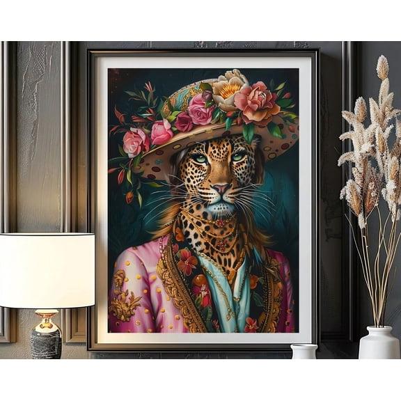 Wall Art For Living Room Maximalist Eclectic Fashionista Wall Art, Victoria Animal Portrait, Flowery Vintage Altered Animal Portrait Wall Art, Modern Wall Decor, 8x12 UNFRAMED