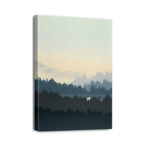 Wall Art for Living Room Modern Wall Decor for Bedroom Office Decor Abstract Mountain Forest Landscapes Ink Painting Framed Canvas Art Prints Ready to Hang Wall Pictures Home Decor 12x16inch