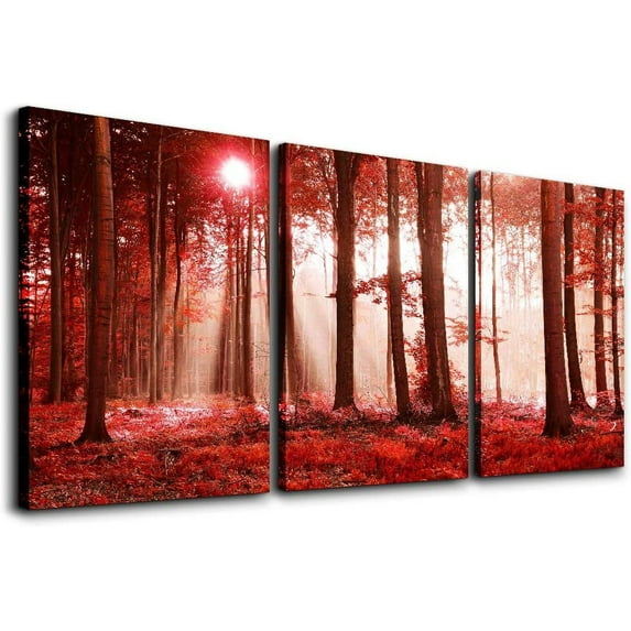 Wall Art For Living sun landscape of red woods Canvas Wall Decor for artwork Painting 12" x 16" 3 Pieces Canvas Prints For bedroom Decor Modern Salon kitchen office wall Painting Home decorations