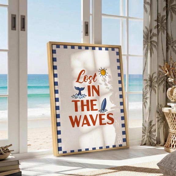 Wall Art Lost In The Waves Typography Print Surfboard Wall Art, Unframed Paper Print