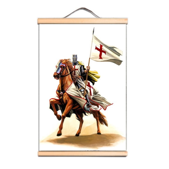 Wall Art for Medieval History Enthusiasts - Vintage Scroll Painting of Christian Crusader Warrior - Knights Templar Art Poster 0,Multicolor,19.7X27.6 inches