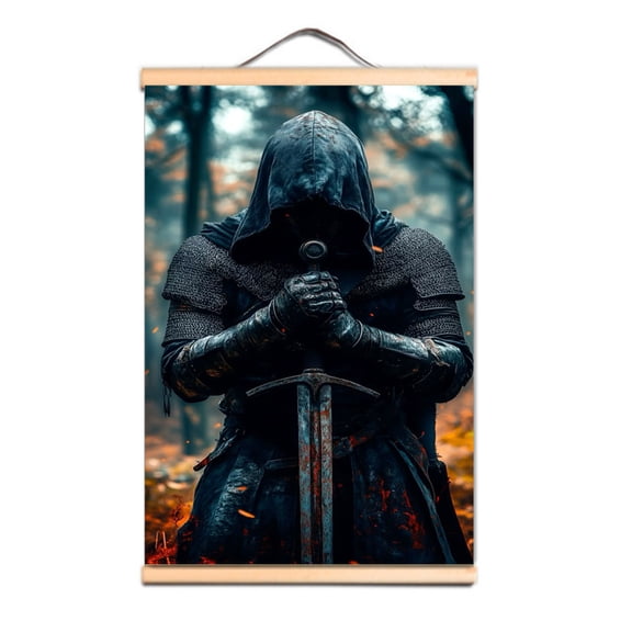 Wall Art for Medieval History Enthusiasts - Vintage Scroll Painting of Christian Crusader Warrior - Knights Templar Art Poster 6,Multicolor,19.7X27.6 inches