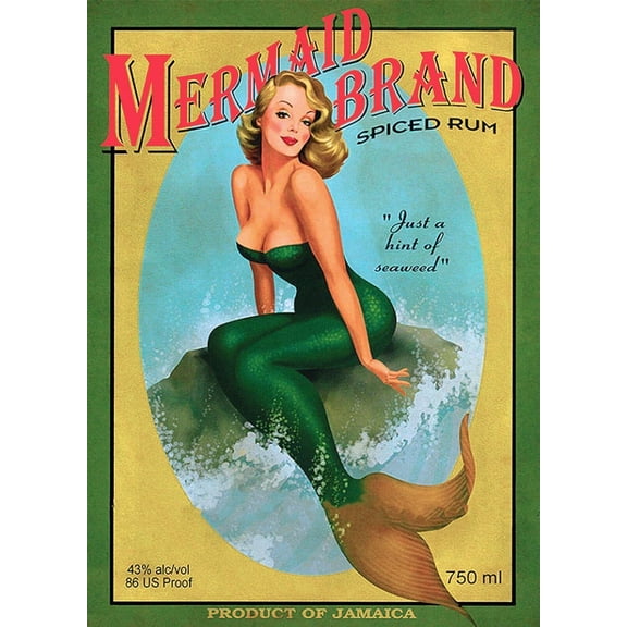 Wall Art Metal Hanging Sign 1940s Pin-Up Girl Mermaid Jamaica Rum Jamaican Advertisement Travel Metal Poster Tin Sign 8X12 Inch