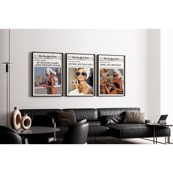 Wall Art Mom I Am A Rich Man Newspaper Art Preppy Room Decor Old Money Aesthetic Digital Set Trendy Fashion Print Feminine Print Poster Set 3