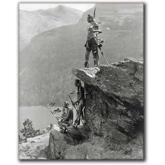Wall Art Native American Canvas Prints Blackfoot Glacier National Park Photo By Roland Reed Black and White Painting Vintage Poster Pictures for Living Room Home Decor (16x20 inch No Frame)