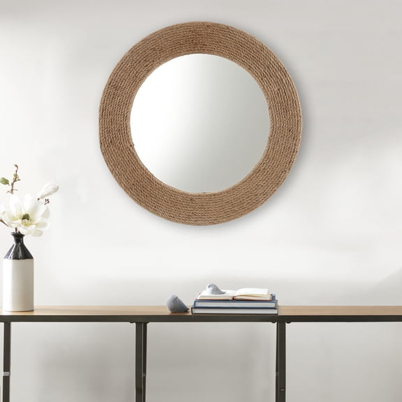 Wall Art, Natural Jute Rope Round Wall Mirror 26", Natural Wall Decor,Mdf Living Room Wall Decor, Household Supplies & Décor Wall Décor
