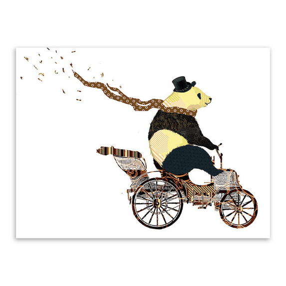 Wall Art Painting on Canvas Bear Riding Bike Wall Decor Funny Bear Painting For Livingroom Bedroom Decoration Framed Painting Ready to Hang