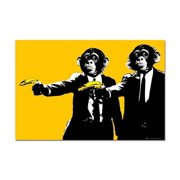 Wall Art Painting on Canvas Funny Monkey Banana Gun Wall Decor Novel Monkey Painting For Livingroom Bedroom Decoration Framed Painting Ready to Hang