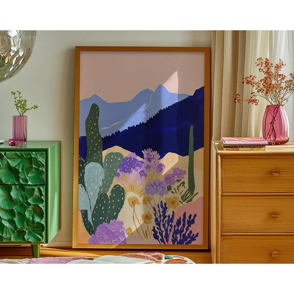 Wall Art, Pink Cowgirl Cactus Print, Boho Western Decor, Lavender Beige Bedroom Art, Desert Landscape Wall Art for Living Room, 16x24 UNFRAMED