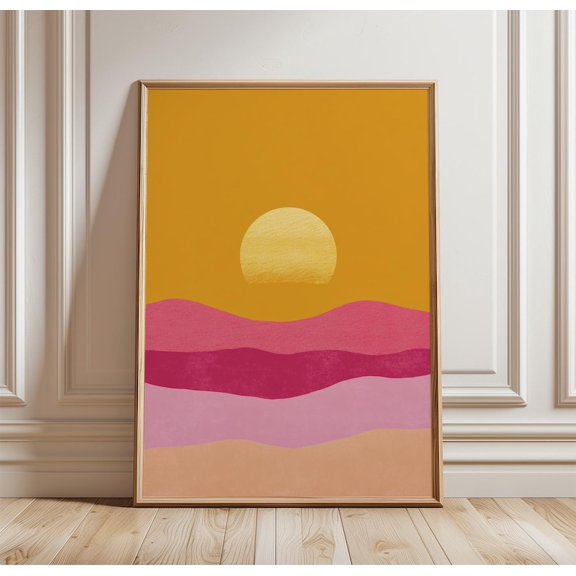 Wall Art Poster Abstract Sunset Minimal Landscape Print Pink Horizon Modern Home Decor Unframed