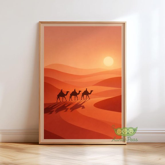 Wall Art Poster Minimalist Camel Desert Sunset Landscape Boho Safari Travel Print Unframed Orange