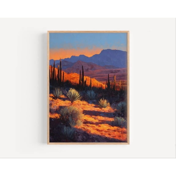 Wall Art Poster Sonoran Desert Sunset Oil Painting Landscape Canvas Print for Home Decor