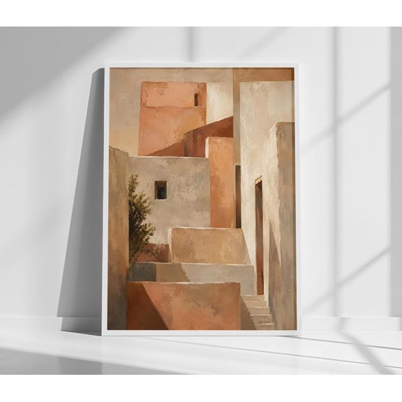Wall Art Poster Terracotta Architecture Earth Tone Building Modern Desert Minimalist Arch Print 12x16 Inch