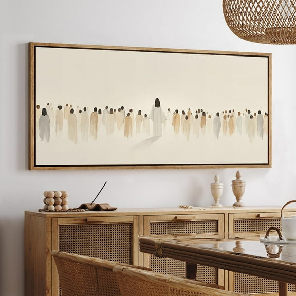 Wall Art Print Jesus and the Crowd Watercolor Poster Minimalist Beige Abstract Painting For Church Living Room Bedroom Decor Unframed