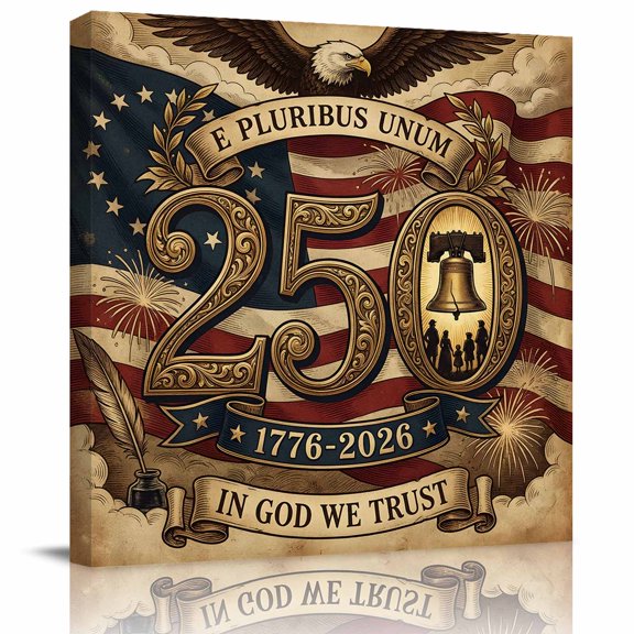 Wall Art Prints, 250th Anniversary Framed Canvas Prints for Bedroom Living Room Bathroom Office, Independence Day American Flag Eagle Gallery Wrap Wall Art Poster for Gifts Home Decor 8"x8"