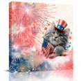 thumbnail image 1 of Wall Art Prints, 4th of July Cute Cat Framed Canvas Prints for Bedroom Living Room Bathroom Office, Red Blue Fireworks Watercolor Gallery Wrap Wall Art Poster for Gifts Home Decor 12"x12", 1 of 9