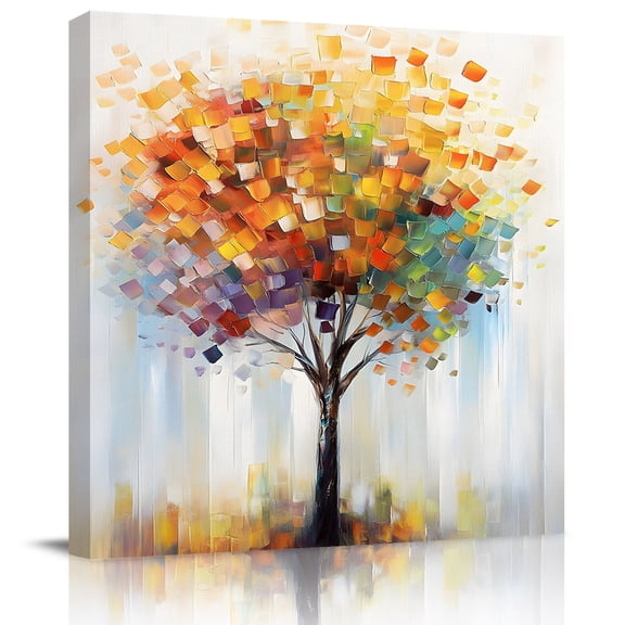 Wall Art Prints, Abstract Art Tree Framed Canvas Prints for Bedroom Living Room Bathroom Office, Modern Fall Oil Painting Tree Autumn Gallery Wrap Wall Art Poster for Gifts Home Decor 20"x20"