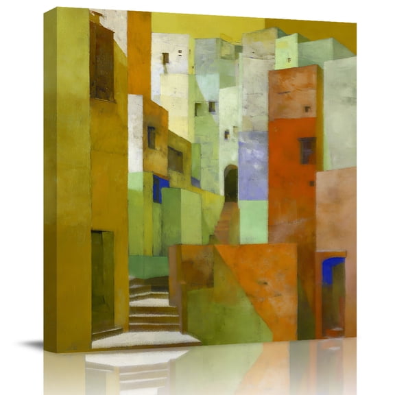 Wall Art Prints, Abstract Yellow Framed Canvas Prints for Bedroom Living Room Bathroom Office, Painting Buildings Geometric Modern Art Gallery Wrap Wall Art Poster for Gifts Home Decor 8"x8"