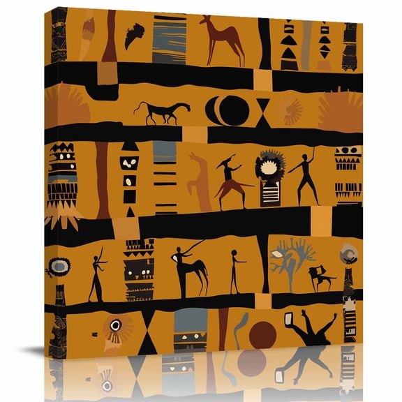 Wall Art Prints, African Ethnic Framed Canvas Prints for Bedroom Living Room Bathroom Office, Vintage Ethnic Tribes Richness Brown Gallery Wrap Wall Art Poster for Gifts Home Decor 8"x8"