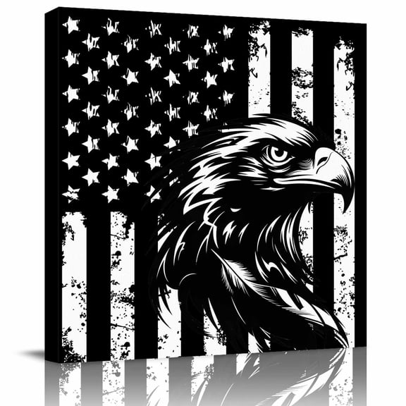 Wall Art Prints, American Flag Framed Canvas Prints for Bedroom Living Room Bathroom Office, Black US Flag Eagle Gallery Wrap Wall Art Poster for Gifts Home Decor 12"x12"