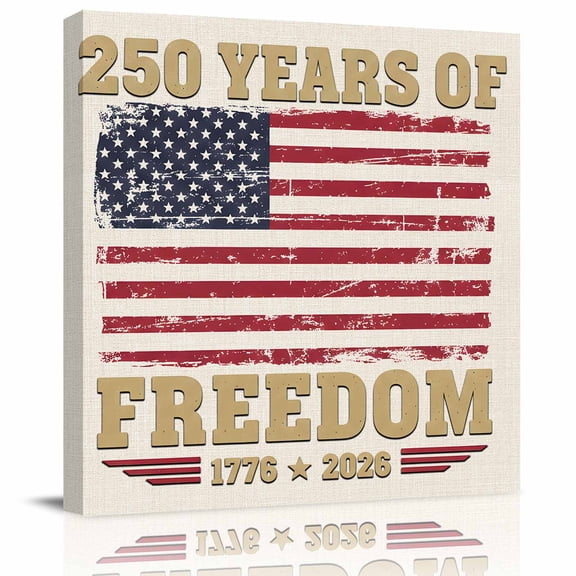 Wall Art Prints, American Flag Year Anniversary Framed Canvas Prints for Bedroom Living Room Bathroom Office, Vintage USA Flag Gallery Wrap Wall Art Poster for Gifts Home Decor 24"x24"