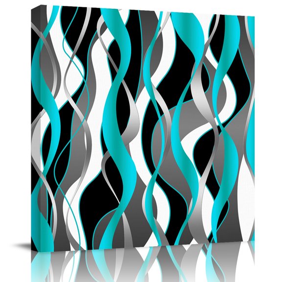 Wall Art Prints, Aqua Stripe Framed Canvas Prints for Bedroom Living Room Bathroom Office, Ombre Grey Moire Geometric Modern Abstract Gallery Wrap Wall Art Poster for Gifts Home Decor 8"x8"