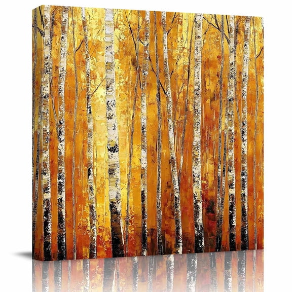 Wall Art Prints, Autumn Branch Tree Framed Canvas Prints for Bedroom Living Room Bathroom Office, Fall Yellow Forest Vintage Oil Painting Gallery Wrap Wall Art Poster for Gifts Home Decor 8"x8"