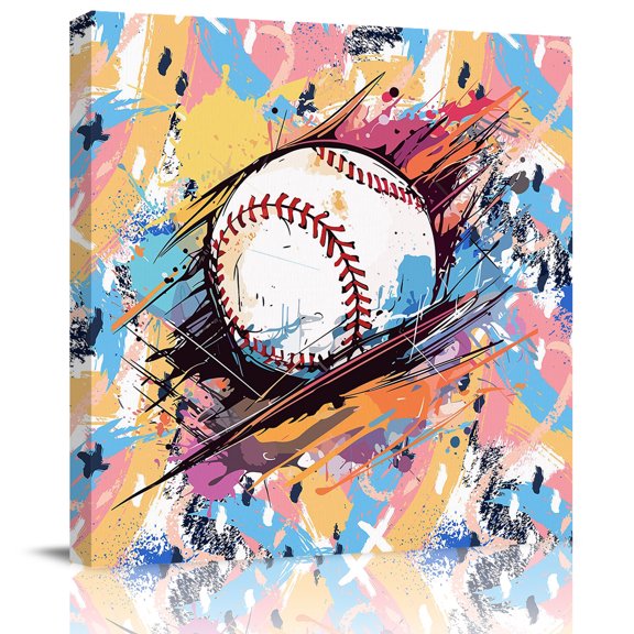 Wall Art Prints, Baseball Sports, Framed Canvas Prints for Bedroom Living Room Bathroom Office, Minimalist Geometric Smear Art Gallery Wrap Wall Art Poster for Gifts Home Decor 28"x28"