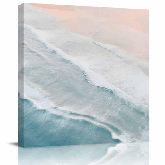 Wall Art Prints, Beach Blue Framed Canvas Prints for Bedroom Living Room Bathroom Office, Gradient Ocean Waves Seashore Sunset Gallery Wrap Wall Art Poster for Gifts Home Decor 8"x8"