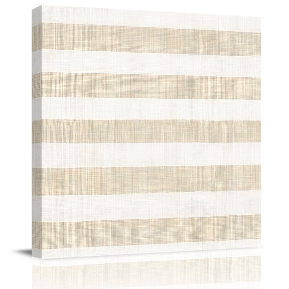 Wall Art Prints, Beige Stripe Framed Canvas Prints for Bedroom Living Room Bathroom Office, Vintage Country Geometric Linen Texture Gallery Wrap Wall Art Poster for Gifts Home Decor 24"x24"