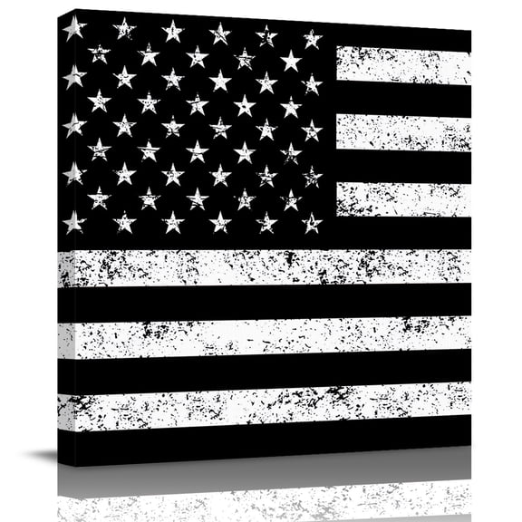 Wall Art Prints, Black American Flag Framed Canvas Prints for Bedroom Living Room Bathroom Office, Vintage USA Flag Gallery Wrap Wall Art Poster for Gifts Home Decor 12"x12"