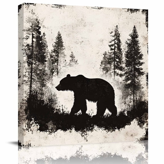 Wall Art Prints, Black Bear Framed Canvas Prints for Bedroom Living Room Bathroom Office, Vintage Rustic Wildlife Forest Woodland Gallery Wrap Wall Art Poster for Gifts Home Decor 8"x8"