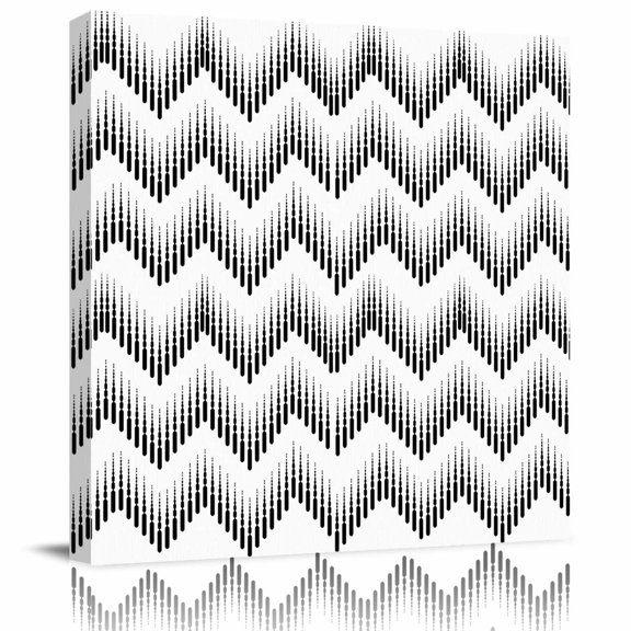 Wall Art Prints, Black Chevron Waves Framed Canvas Prints for Bedroom Living Room Bathroom Office, Modern Abstract Art Boho Geometric Gallery Wrap Wall Art Poster for Gifts Home Decor 8"x8"