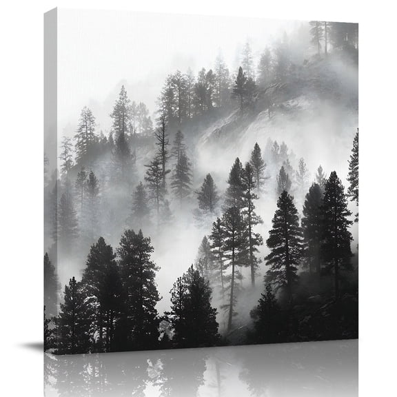 Wall Art Prints, Black Forest Framed Canvas Prints for Bedroom Living Room Bathroom Office, Mountain Modern Art Silhouettes Gallery Wrap Wall Art Poster for Gifts Home Decor 8"x8"