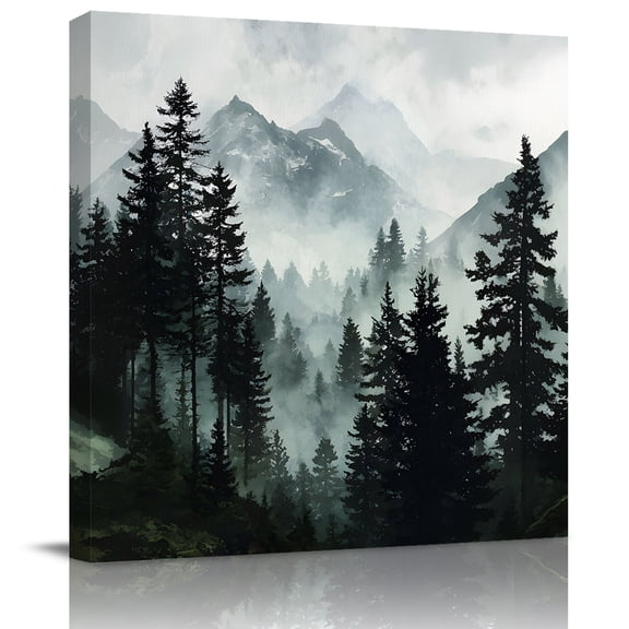 Wall Art Prints, Black Forest Framed Canvas Prints for Bedroom Living Room Bathroom Office, Nature Foggy Mountain Pine Tree Gallery Wrap Wall Art Poster for Gifts Home Decor 8"x8"