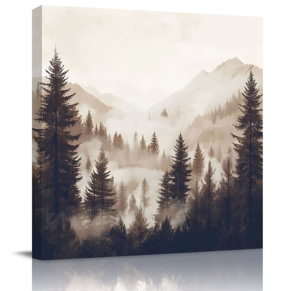 Wall Art Prints, Black Forest Framed Canvas Prints for Bedroom Living Room Bathroom Office, Silhouettes Foggy Grey Pine Tree Cabin Gallery Wrap Wall Art Poster for Gifts Home Decor 8"x8"